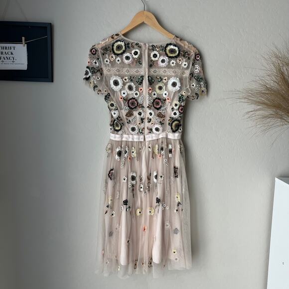 Needle & Thread Dress Woodland Floral Embellished Tulle Pastel Pink Minidress 2 - Picture 7 of 14